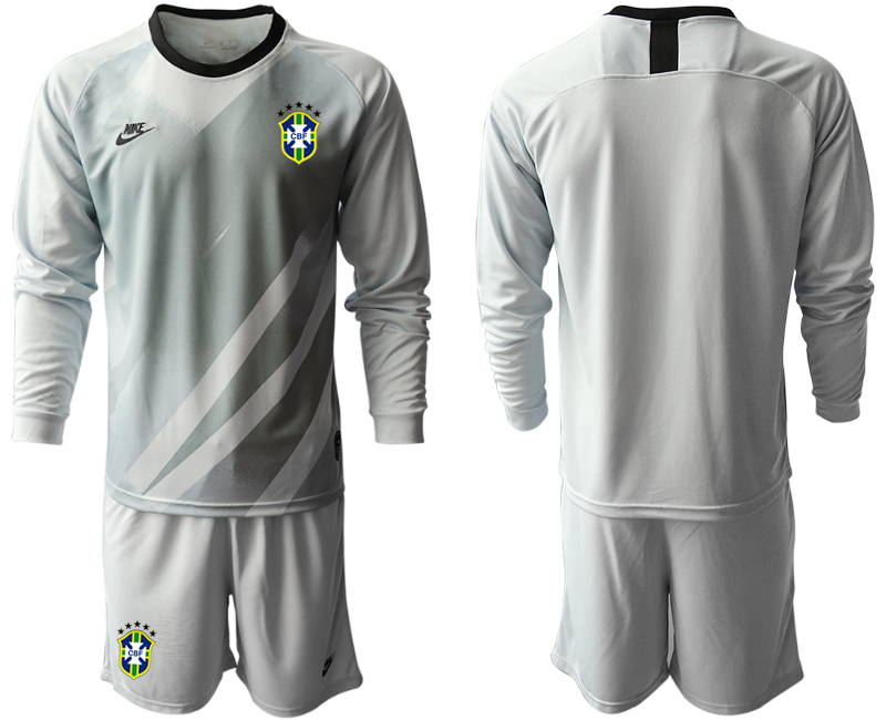 Men 2020-2021 Season National team Brazil goalkeeper Long sleeve grey Soccer Jersey